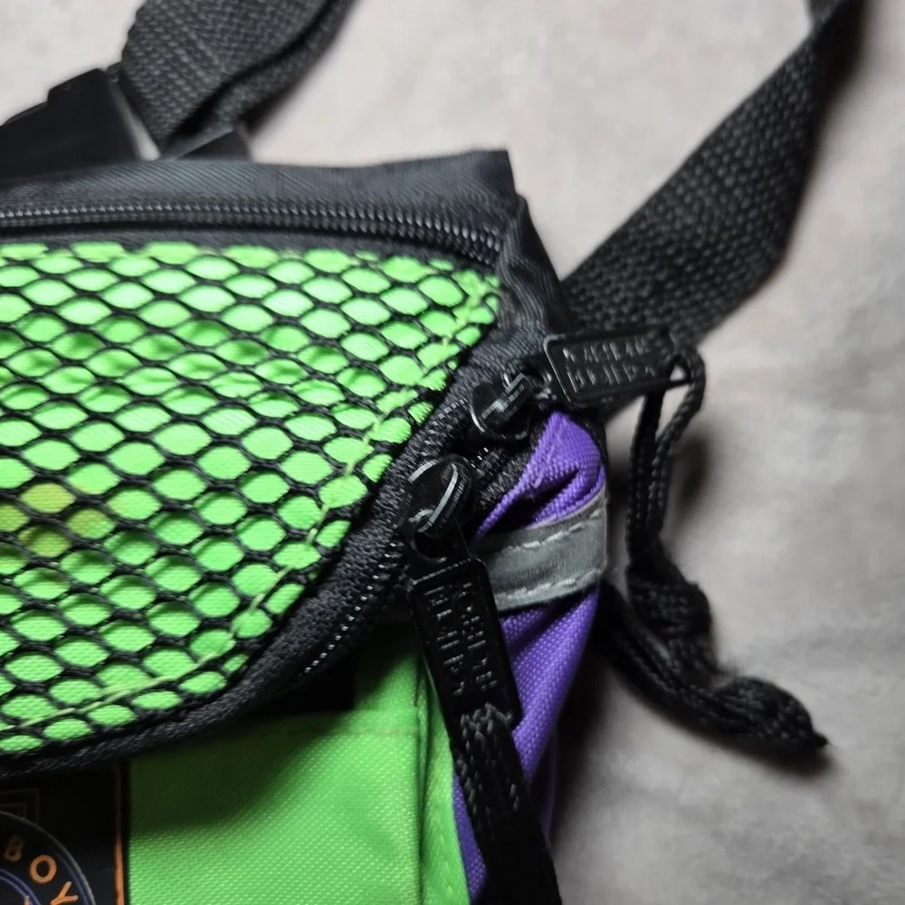 Vintage Bugle Boy Neon Colorblock Fanny Pack Waist Bag Green Purple Mesh 90s